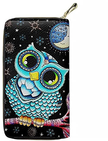 Biyejit Damen-Reisebrieftasche mit Eulen-Motiv, lange Münzgeldbörse, Clutch, Handyhülle, Geschenk für Mädchen