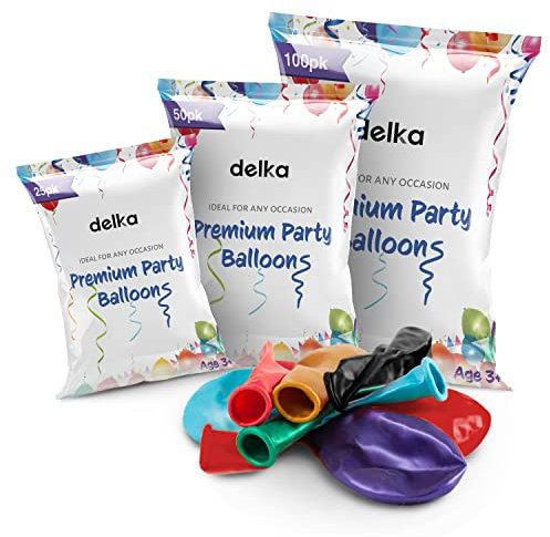 delka 12-Inch Latex Balloons Assorted Pack of 50 | Party Balloons for Birthday, Wedding, Baby Shower, Christmas, New Year | Air or Helium Fill | Decorative Item