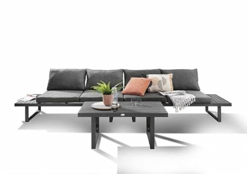 Beauty.Scouts Loungegruppe Raban modern in anthrazit 2er-Set Loungesofa Tisch Loungemöbel Sitzgruppe Gartengruppe Gartenmöbel Terrasse Balkon Outdoor modern