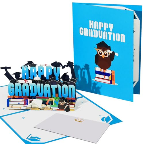 Magic Ants 3D Pop-up Glückwunschkarte zur Graduation – Graduation Kappe, Buch und Eule – Geschenkkarte für Abschlussfeier – Für Freunde, Familie und Kollegen – Mit Umschlägen und Blanko-Notizkarte