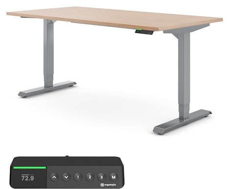 Ergotopia Desktopia Pro X Elektrisch höhenverstellbarer Schreibtisch, Ergonomischer Stehtisch für Büro oder Home Office (Buche, Gestell Grau, 180 x 80 cm)