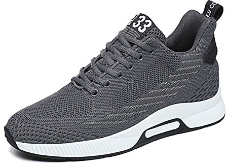 Zapatos deportivos invisibles para hombre, con cordones, para aumentar la altura, informales, con cordones, altura de 6 cm, tacón oculto, Gris, 43 EU