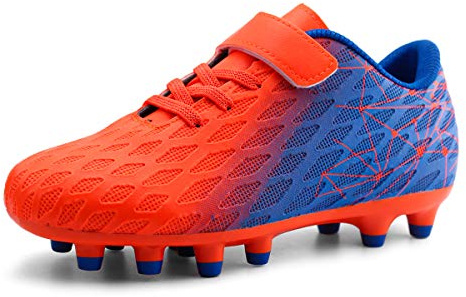 brooman Boys Girls Soccer Cleats Kids Football Shoes (13M,Orange)