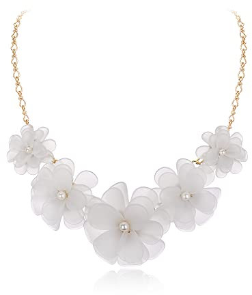 EVER FAITH Blume Kragen Halskette Floral Flower Statement Sommer Strand Chokers Halsketten für Damen Mädchen weiß