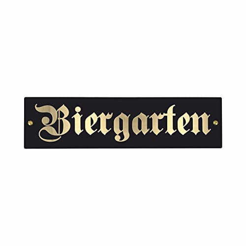 Sosenco Biergarten Schild aus Acryl und Laminate – 8x30 cm - Wetterfest - Oktoberfest Schild aus Plexiglas – Deko Bier Schild – Biergarten Wegweiser – Schwarz/Golden