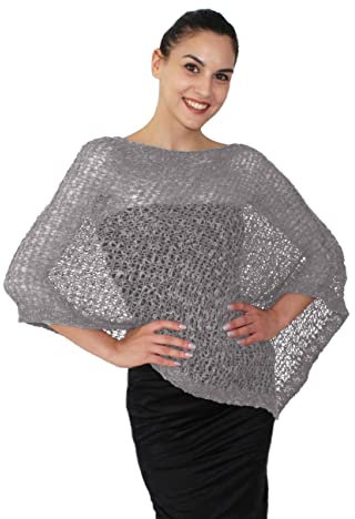 creazioni unique Poncho Pop Coprispalle da Donna Elegante da Cerimonia o Sera - Poncho Donna Autunnale e Primaverile in Viscosa Termica a Maglia Larga con Essenza di Fiore di Ciliegio (Cenere)