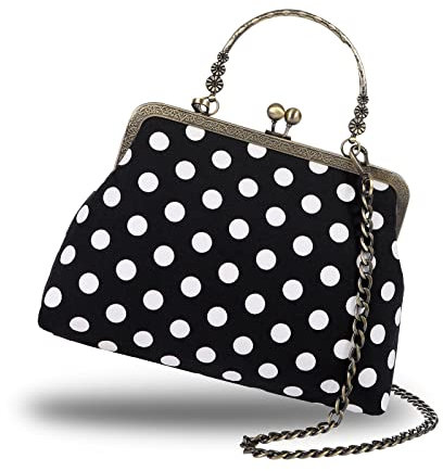 Abuyall Floral Top-Handle Handtasche Kiss Lock Abendtasche für Frauen Vintage Handtasche, Weiß gepunktet