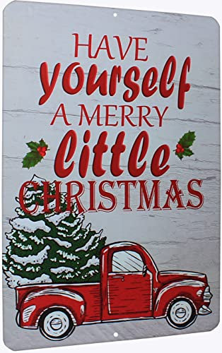 Have Yourself A Merry Little Christmas Red Truck Holly Wall Art Schild Vintage Metall Blechschild Weihnachtsdekoration Bauernhaus Stil Weihnachten Wanddekoration 20,3 x 30,5 cm