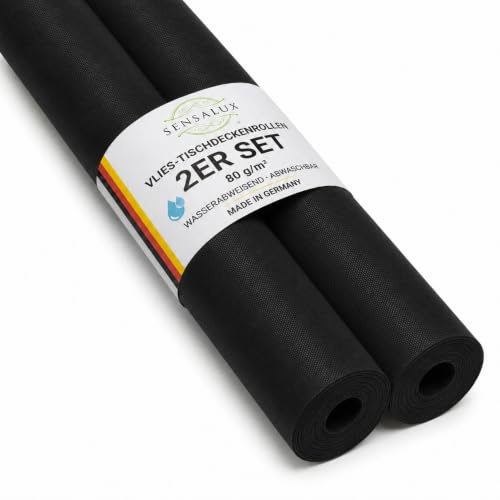 Sensalux Vlies Tischdeckenrolle 2er Set 1,00 x 25 m Schwarz, 80 g/m²