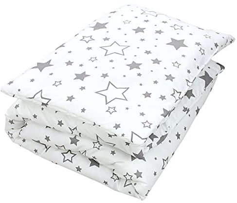 TupTam Kinder Gemusterte Bettdecken Set Ganzjahresdecke Bettdecke Kopfkissen Flachkissen 2tlg., Farbe: Sterne Grau/Weiß, Größe: 135x100 cm