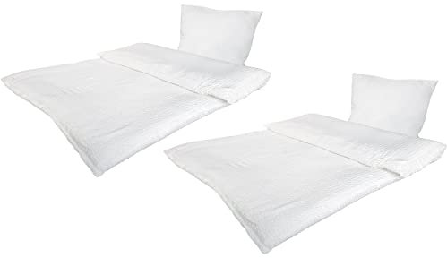 MB Warenhandel24 Bettwäsche Seersucker Microfaser 4 teilig Doppelpack Spar Set mit Reißverschluss 2X 135x200 cm + 2X 80x80 cm (Weiss)