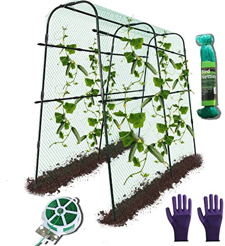 Gartenbogen-Rankhilfe für Kletterpflanzen im Freien, 160x139.7 cm, A-Rahmen, hohe Gurken-Rankhilfe für Hochbeet, Garten, Gemüse, Rankgitter, Tunnel mit Kletternetz, Kürbis, Zucchini