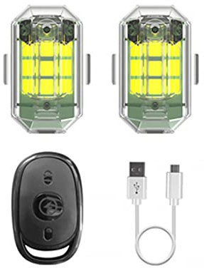 Lampe Stroboscopique pour Moto, Drone Strobe Light, 7 Couleurs Lumière Stroboscopique de Drone Avec Télécommande, Lumières Anti-Collision Pour Drones, Lampes de Sécurité pour Motos Vtt Vélos (2PCS)