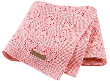 Surwin Baumwolle Strickdecke Babydecke Kuscheldecke, Mädchen und Jungen Babys Gestrickt Kinderdecke Freien Krabbeldecke Perfekt für Kinderwagen Babybett (80x100cm,Rosa)
