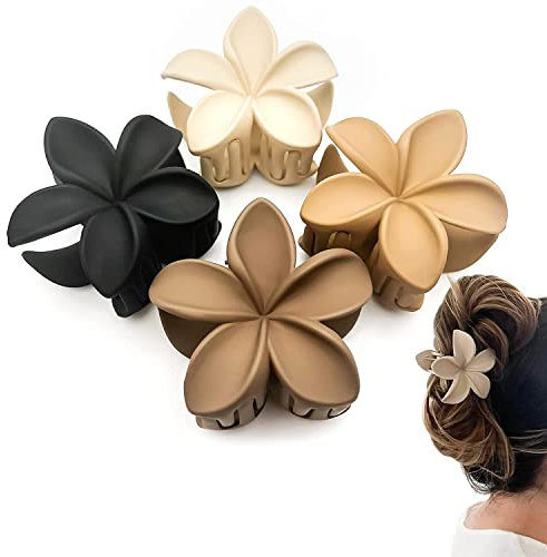 Haarklammern mit Blumenmuster, matt, hawaiianische Haarspangen für Damen, dickes, dünnes Haar, groß, niedlich, rutschfest, starker Halt, Haar-Zubehör (4 neutrale Farben)