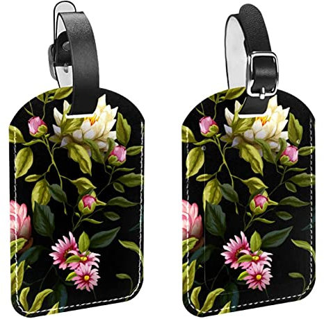 Tropische Blumen und Blätter, 4er-Pack Gepäckanhänger für Koffer, Namens- und Adressetiketten, Kofferanhänger für Männer und Frauen auf Reisen
