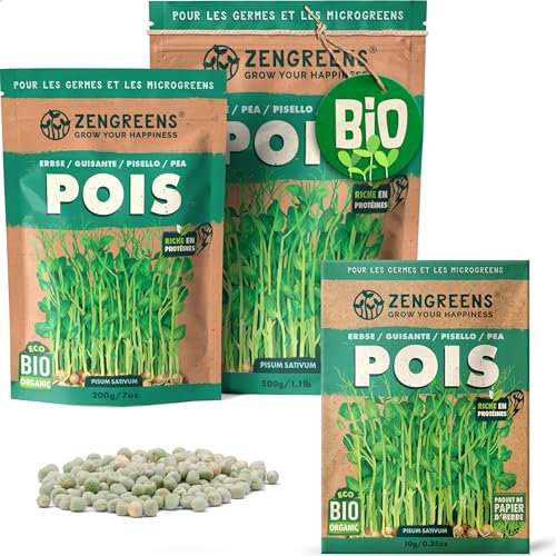 ZenGreens® - Bio Erbsen Samen - Wähle zwischen 10g, 200g und 500g - Erbsensamen mit Keimrate von über 97% - Erbsen Keimsprossen - Erbsen Saatgut zum Sprossen ziehen - wiederverschließbare Verpackung