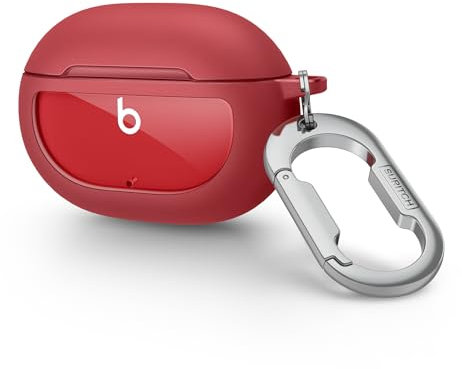 SURITCH Clear Case Compatible with Beats Studio Buds,Studio Buds + (2023) Cover,Shockproof TPU Protective Portable Case with Carabiner Clip Keychain for Earbuds Charging Case Accessories(Beats Red)
