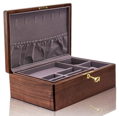 IRIVER BLANK Exquisite Schmuckschatulle aus schwarzem Walnussholz, Organizer und Halter: Edle und elegante Aufbewahrungslösung, für Frauen und Mädchen, Valentinstag, Geburtstage, Hochzeitsantrag