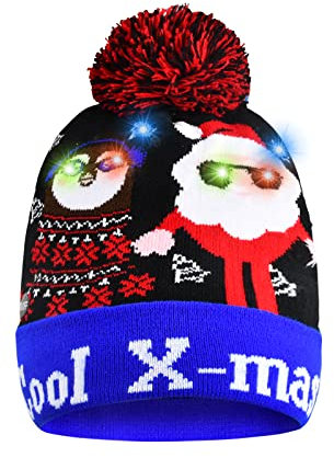 Weihnachtsmütze mit LED-lichtern Mütze Weihnachten Leuchtend Weihnachtsmützen für Erwachsene Kinder Damen Blinkende Lustige Leuchtmütze Warm Mütze Strickmütze Geschenke für Weihnachts (Nikolaus)