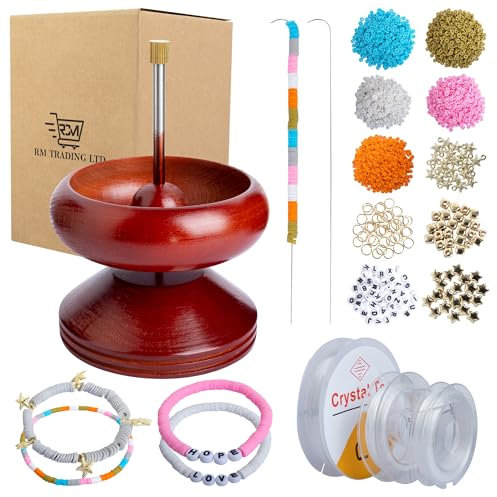 RCM Bead Spinner and Jewelry Making Bundle - Bead Loading & Jewelry Creation Set - DIY Necklace, Polymer Clay Beads Bracelet Making Kit with Elastic Wire for Creative Family Activities
