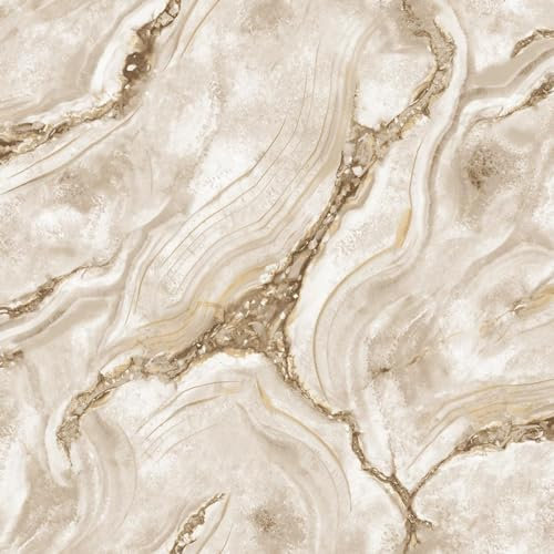 Vasari Palmetto Agate Marble Brown Gold Wallpaper - Modern Contemporary Metallic - Luxury Heavyweight Textured Vinyl