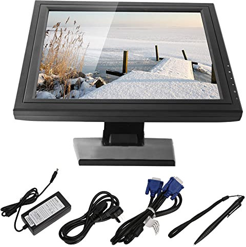 KOLHGNSE Kassenmonitor 17 Zoll LCD Touchscre Registrierkasse Touchscreen Monitor StänderUSB Kassenmonitor für PC POS Kasse Restaurant Einzelhandel (17 Zoll)