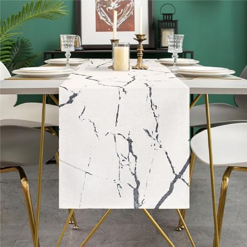 Tischläufer Modern Frühlings Tischläufer Leinen Wohnzimmer Abstrakte Kunst Weißer Marmor Graue Textur Rustikaler für Hochzeit Esstisch Party Couchtisch Bauernhaus 40 x 140 cm
