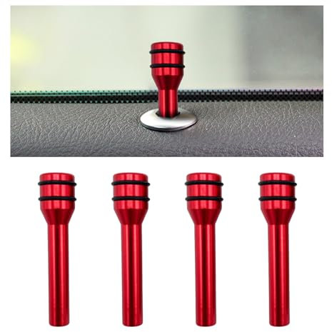 Suvnie 4PCS Car Door Lock Knobs, 1.93 × 0.47 Aluminum Alloy Auto Inner Door Lock Pull Pins, Automotive Door Lock Pin Cover Decor, Universal Vehicle Front Rear Door Knob Cover (Red)