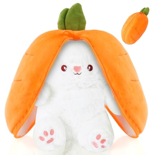 OSDUE Lapin Mignon en Peluche de Pâques, 25CM Jouet en Peluche Lapin Cache Rabbit Muppet Toys Plushie Lapins Réversible Carotte Oreiller Créatif Cadeaux Vacances pour Adultes et Enfants