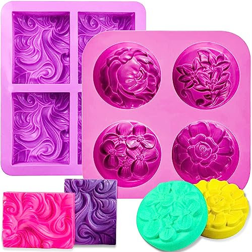 Zepitniy Moldes de Silicona para Jabon 2 Pieza Moldes de Jabón de Silicona Moldes Jabones Artesanales Moldes Hacer Jabón Molde de Jabón Casero para Hacer Jabón, Gelatina, Muffin, Pasteles