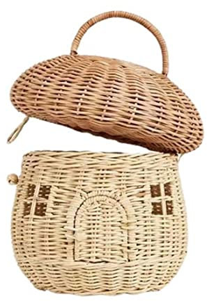 Blogiiup Rattan -Aufbewahrungskorb, Pilzkorb mit großer Kapazität, dekorative Pilze Korb, gewebter Korb mit Deckel und Griff, gewebter Korb des Korbs für den Regal Organizer