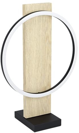 EGLO LED Tischlampe Boyal, 1 flammige Tischleuchte aus Holz, Metall, Kunststoff, Nachttischlampe in Natur, Schwarz, Weiß, FSC zertifiziert, LED Lampe mit Schalter, warmweiß