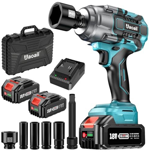 Uaoaii 1300N.m(960ft-lbs) Cordless Impact Wrench Torque Beast, 1/2 Battery Impact Gun w/ 2X 5.0Ah Battery, 5 Sockets & Storage Box, Electric Impact Wrench for Truck RV, Maintenance Duty, IW810