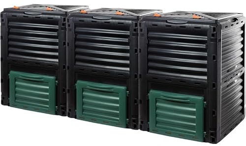 Livinja Premium 3er Garten Komposter 300 Liter Ã–ko-Kunststoff Kompostbehälter für Gartenabfälle, Made in EU, mit Ergonomischem Griff