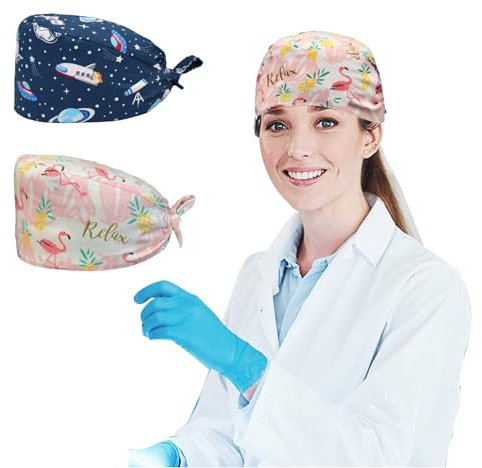 Siribelle 2 Pezzi Cuffietta Chirurgica Donna Uomo Cuffie Sala Operatoria Cuffia Capelli Lunghi Regolabile Traspirante con Bottone Rosa e Blu