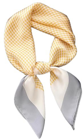 GIMIRO Frauen 70x70cm Schal Simulierte Seide Blumen Schal Krawatte Hahnentritt-Bandana (A02 Houndstooth Ginger)