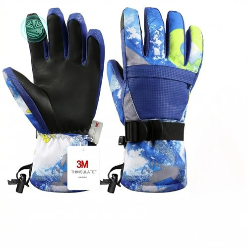Pnosnesy Skihandschuhe, wasserdichte Schneehandschuhe, Winterhandschuhe, Winddichte Touchscreen-Handschuhe für kaltes Wetter für Männer, Frauen und Kinder