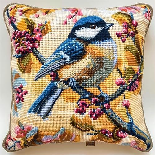 kitphoenix Kreuzstichkissen/Stickset Anfänger Kreuzstich Kissen Set Vogel DIY Bastelset Vorgezeichnet Erwachsene zum Sticken mit Stickvorlage & Sticknadel und Stickgarn 45 x 45 cm
