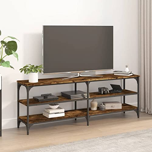 DYRJDJWIDHW Meuble Noir et Bois,Meuble TV Industriel Bois et Metal Noir,Meuble TV chêne fumé 140x30x50 cm Bois d'ingénierieConvient au Salon, à la Chambre à Coucher, à la Salle de séjour