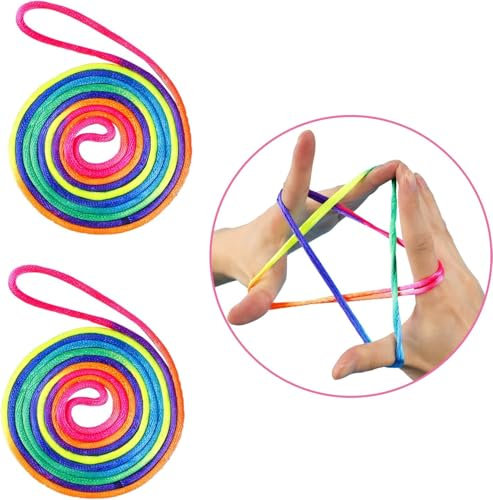 Bkemkri Juego de Torcer Los Dedos de 2 Piezas, Juego de Torcer Los Dedos, Cuerda Arco Iris, Juego de Cuerda Blanda Para Niños, Juego De Cuerda Para Fiestas de CumpleañOs Infantiles a Partir de 6 AñOs