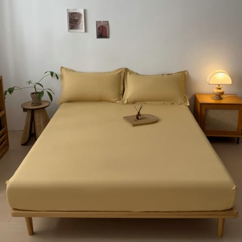 Homxi Spannbetttuch Einzelbett,(120 x 200 cm),Spannbett Elastisch Einfarbig Bettlaken Khaki