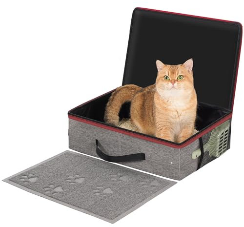 Avont Portable Travel Litter Box for Cats Kitten, Foldable and Lightweight Design, Waterproof with Zipped Lid, Ideal for Hotels and Cars, Includes Litter Mat and Scoop - M
