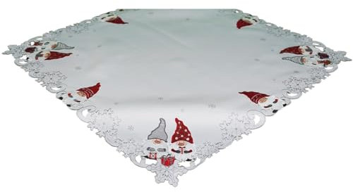 matches21 HOME & HOBBY Tischdecke Amira 85 x 85 cm weiß mit lustigen Wichteln Mitteldecke Weihnachten aus Polyester