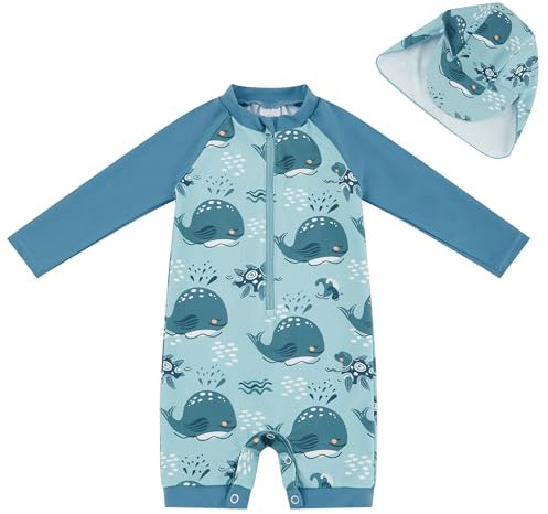 UMELOK Baby Badeanzug mit Sonnenhut UV Schutz Schwimmanzug für Baby Junge Großwal 68
