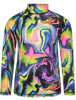 Mountain Warehouse Kids Printed Rash Vest - Long Sleeved Boys Rash Guard, Lightweight Girls Rash Top, Quick Dry - Best Childrens Beachwear for Swimming, Diving Black (Printed) Kids Size 9-10 Years