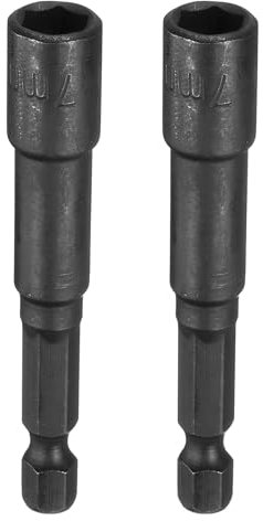 sourcing map 2pcs Magnetic Nut Driver 7mm Hex Drive Socket CR-V Steel Power Screw Drill Bits Socket Wrench Tools with 1/4 Quick Change Hex Shank for Power Drills Impact Drivers, Black