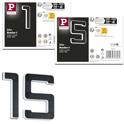 Paulmann 5295 Set Solar LED Hausnummernleuchte inkl. wechselbarer Akku Nummer 15 3000K 2x6lm 2x0,2W Schwarz