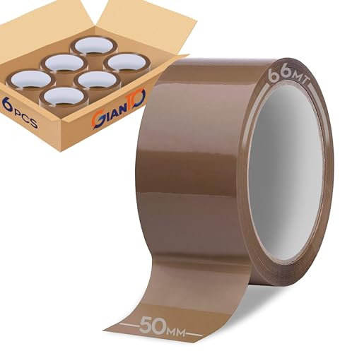 GIANTO 6 Rotoli di Nastro Adesivo Marrone, h 50 mm x L 66 metri Rotolo Avana Grande per Imballaggio, Spedizioni, Pacchi, Cartoni, Resistente, Made in Italy (Set 6 pz)