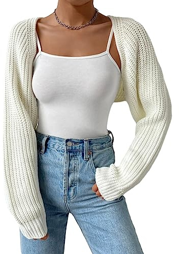 Edhomenn Women's Cropped Cardigans Long Sleeve Knit Shrug Open Front Ribbed Bolero Tops Summer Vacation Clothes
